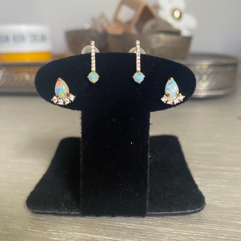 14k gold plated opal stud collection, brand new and beautiful!!